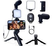 Kit de vídeo portátil Vlogging con trípode Control Bluetooth para cámara SLR Smartphone Youtube fotografía soporte de luz micrófono negro