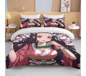 Juego de cama Nezuko Kamado Anime Demon Slayer, funda nórdica, edredón, ropa de cama individual, doble, tamaño Queen completo, regalo 3d para niños y niñas EU single(135x200cm)