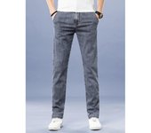 Pantalones vaqueros de marca de moda para hombres, elásticos, sueltos, suaves, de seda helada, de corte ajustado, de pierna recta, de color sólido, pantalones largos casuales para hombres 28 azul