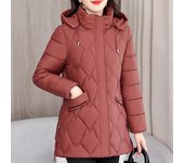 Abrigos de invierno para mujer de mediana edad con capucha, chaquetas elegantes de talla grande para mujer, parkas cálidas y gruesas de manga larga XL ladrillo rojo