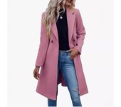 Abrigo largo de lana para mujer de otoño e invierno con cordón en la cintura y chaqueta cruzada M rojo