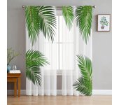 Planta con hojas verdes, cortinas de tul blanco para ventana, sala de estar hilo de Organza, cortina de gasa transparente para dormitorio, cocina, decoración del hogar W135 x H115cm x1&Rod Pocket