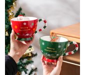 Taza de desayuno sencilla, taza de leche navideña, taza de cerámica con dibujos animados, regalo de Navidad, taza de café creativa 500ml rojo