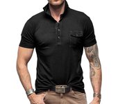 Polos para Hombre Manga Corta Casual Golf al Aire Libre Polo de Tenis Botones sólidos Tops Camisetas Entrenamiento de Verano Trabajo liviano Camisetas con Cuello para Hombres S