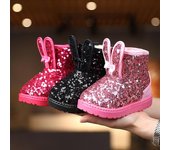 Botas de nieve cálidas para niños, nuevas botas de invierno para niñas pequeñas, zapatos de princesa para niños, antideslizantes, planas, con punta redonda, botas bonitas para bebés y niñas 21 negro