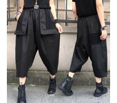 Pantalones de nueve puntos Harajuku, pantalones cargo casuales, pantalones rectos holgados sólidos, pantalones de pierna ancha con bolsillos, pantalones de jogging, ropa de calle Y2K para mujer XXL negro
