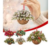 Cesta de flores colgante, adorno colgante, Mini cesta de flores de madera, colgante de cono de pino DIY para Navidad A