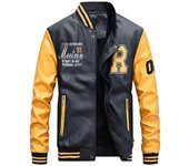 Chaqueta de cuero de otoño e invierno para hombre, chaqueta de cuero de motocicleta de lana, jersey de béisbol juvenil de moda, chaqueta de cuero bordada M