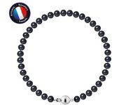Pulsera - PERLINEA - Auténtica Perla de Cultivo de Agua Dulce 5-6 mm - Negro Tahití - Plata 925 - Cierre de Bola