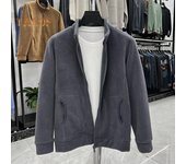 Chaqueta Sherpa afelpada para hombre, chaqueta informal de manga larga con cremallera completa y parte delantera abierta, abrigo cálido de polar de invierno para deportes al aire libre, uso diario M gris