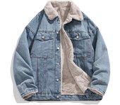 2024 Chaquetas vaqueras de invierno de color azul claro para hombre, abrigos de mezclilla cálidos, nuevas chaquetas vaqueras de invierno gruesas con forro de lana para hombre M azul claro