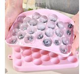Molde para cubitos de hielo con forma de bola de hielo de silicona, 25 rejillas, con cubierta, caja de almacenamiento de hielo, fácil de desmoldar, Bar, fiesta en casa, herramientas de cocina color rosa