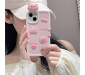 Funda de silicona rosa con dibujos animados en 3D de cerdo de Ins Korea para iPhone 13, 12, 11 Pro Max, bonita funda protectora con lazo suave For iPhone 11