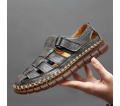 Sandalia de cuero genuino para hombres, ligera, cómoda, a la moda, combina con todo, transpirable, zapatos antideslizantes, sandalias romanas de verano 38