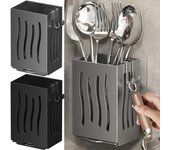 Estante de plástico para cubiertos de cocina, multifuncional, para montar en la pared, para escurrir palillos, cucharas, utensilios, organizador de vajilla, caja para colgar 1PC