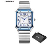 SINOBI, relojes de cuarzo de diseño informal para hombre, relojes de pulsera de acero inoxidable a la moda para hombre, reloj cuadrado de negocios plata