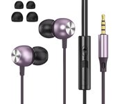 Auriculares Auriculares con cable Nuevos Auriculares con cable Glhty Auriculares con micrófono Ajuste de volumen Calidad de sonido HIFI Llamadas con graves potentes Cómodos púrpura