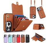 Funda tipo billetera con correa Diagonal y soporte, Funda de cuero para iPhone 15 Plus 14 Pro 13 Mini 12 Pro Max 11 Pro Max SE 2020 XS XR 8 7 iPhone 7/8/SE 2020 negro