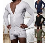 M guardarropa Hombres Manga larga Color sólido Mameluco Mono de un solo pecho Ropa de dormir Ropa de dormir XL azul marino