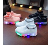 Niños Bebé Niñas Niños Letra Malla Led Calcetines Luminosos Deporte Correr Zapatillas Zapatos Casuales 22 color rosa