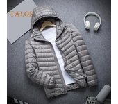 Chaqueta de algodón con capucha para hombre, de manga larga, de color liso, con bolsillos laterales, cierre de cremallera completo, fina y acolchada, para invierno M azul marino