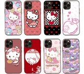 Funda H-30 de Hello Kitty negra para iPhone 16, 15 Plus, 14, 13 Mini, 12, 11 Pro, 8, 6, 6S, SE, 5, XR, XS Max, Realme C30, C33, C32, 9I, VIVO V29, V27, V23 y Y36 Huawei Mate 20 abismo