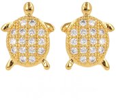 Les Trésors De Lily [Q2608] - Boucles Plaqué Or 'Tortues' blanc doré - 9x6 mm