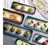 Plato de sushi de estilo japonés, platos de cerámica para sushi, aperitivos de sashimi, plato largo, restaurante japonés, plato rectangular para hotel, vajilla