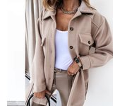 Chaqueta de solapa de oficina para mujer, abrigo informal de manga larga para otoño e invierno, chaquetas de camisa de negocios a la moda L marrón