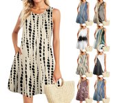 Vestidos de verano para mujer, estilo bohemio, sin mangas, con estampado vintage, holgados, con bolsillos, tipo camiseta, vestidos de verano L