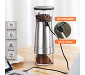 Molinillo de café eléctrico de 1200 mAh, molinillo de cerámica ajustable de 5 velocidades para granos, máquinas de café portátiles para exteriores para preparar espresso plata