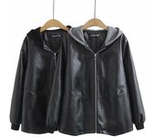 Chaqueta informal de cuero sintético con capucha y mangas largas para mujer, uniforme de béisbol holgado, primavera y otoño 4XL negro
