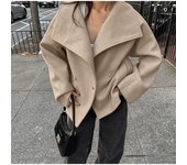 Abrigos elegantes para mujer, con solapa y doble botonadura, de manga larga, para otoño e invierno, para oficina, chaquetas holgadas S caqui