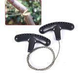 Sierra de alambre portátil de acero inoxidable con mango de dedo para exteriores, camping, senderismo, bolsillo, corte manual, motosierras, herramienta de supervivencia negro