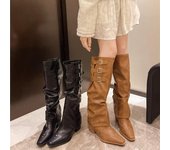 Botas vaqueras de otoño de nuevo diseñador para mujer, botas de caballero largas sin cordones a la moda, calzado de invierno de tacón alto cuadrado para mujer 35 negro