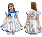 Disfraz de astronauta robot alienígena para niñas, disfraz de belleza espacial, disfraz de Halloween, carnaval, fiesta de disfraces, disfraz infantil 5-6 Years plata