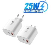 PD 25W Cargador USB Carga rápida 3.0 Adaptador de cargador de teléfono rápido Tyep-C para iPhone iPad Huawei Xiaomi Samsung US blanco