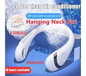 Nuevo y exquisito ventilador de cuello colgante de doble refrigeración de 5000 mAh, miniventilador silencioso recargable portátil USB para viajes al aire libre en interiores blanco