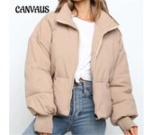 Chaqueta de invierno para mujer, talla grande, de algodón, holgada, cálida, corta, para el viento, de algodón XS