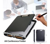 Organizador de archivos multifuncional, suministros de oficina, caja delgada, almohadilla de escritura, portapapeles, carpeta de archivos negro