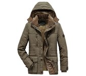 Ropa acolchada Ropa holgada con capucha para hombre Chaqueta acolchada de terciopelo de talla mediana y larga L caqui