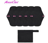Juego de 5 toallas sanitarias reutilizables, 4 tamaños a elegir, toallas sanitarias menstruales reutilizables de color negro puro, toallas sanitarias súper absorbentes. 5PCS - XS negro