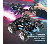 2024 Nuevo Coche de tracción en las cuatro ruedas con doble cara, acrobacias, rotación rodante, luz, efecto de sonido, coche en aerosol RC 2.4G, vehículo todoterreno, juguete para niños, regalo azul