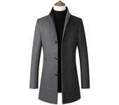Gabardina de cuello alto de color liso simple para hombre Chaqueta de lana mediana y larga para hombre M negro