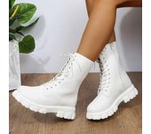 Botas de media pantorrilla para mujer, estilo gótico, punk, informal, con plataforma, diseño con cordones, suela gruesa, botas de moto de media pantorrilla para mujer, otoño 2024 35 negro