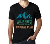 Camiseta vintage para hombre Camiseta gráfica Cuello en V Wilderness Capital Peak Deep Black XS negro