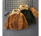 Chaqueta de invierno para niño, chaqueta de terciopelo integrada para otoño e invierno, camisa a cuadros de invierno, abrigo grueso 130cm marrón