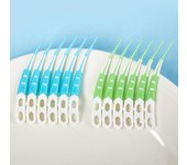 12 piezas/caja de cepillos interdentales de silicona, palillos de dientes, cepillos entre los dientes, palillos de silicona con hilo, herramientas de limpieza bucal verde