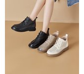 Botas de piel de vaca auténtica de primera capa para mujer, con cordones, informales, de talla grande, para primavera 35