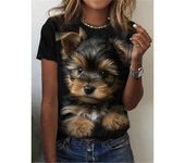 Camiseta con estampado de perro y gato para mujer, camisetas con estampado 3D de animales, camisetas de verano de gran tamaño, camisetas de manga corta con cuello redondo, ropa de calle XL